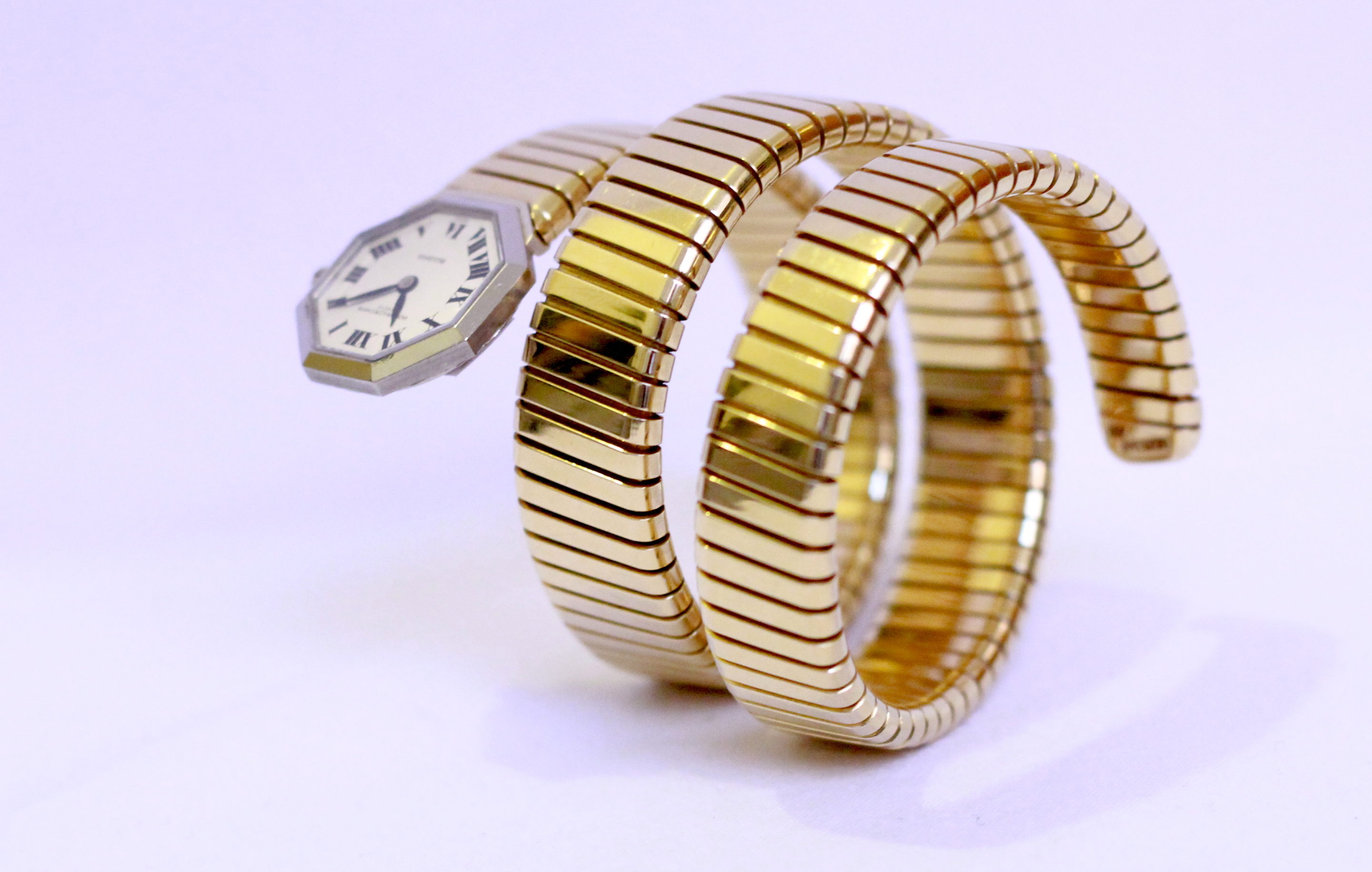 Bulgari Lady's Yellow and White Gold Tubogas Bracelet Watch circa 1967 -  Eleuteri
