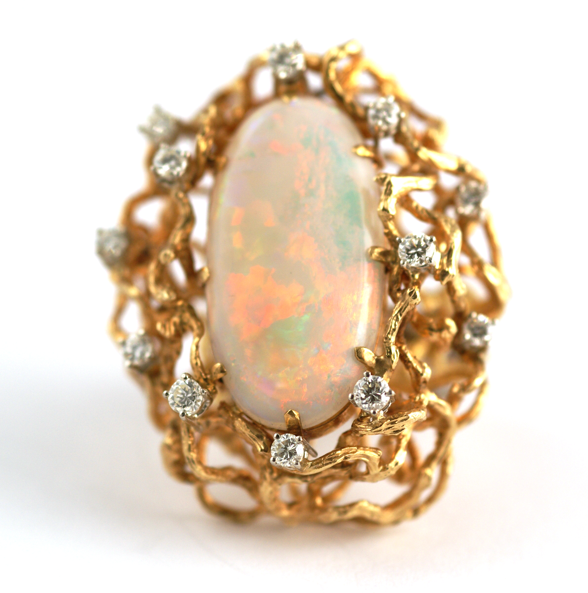 Imposing Opal Diamond and Gold Cocktail Ring - Eleuteri