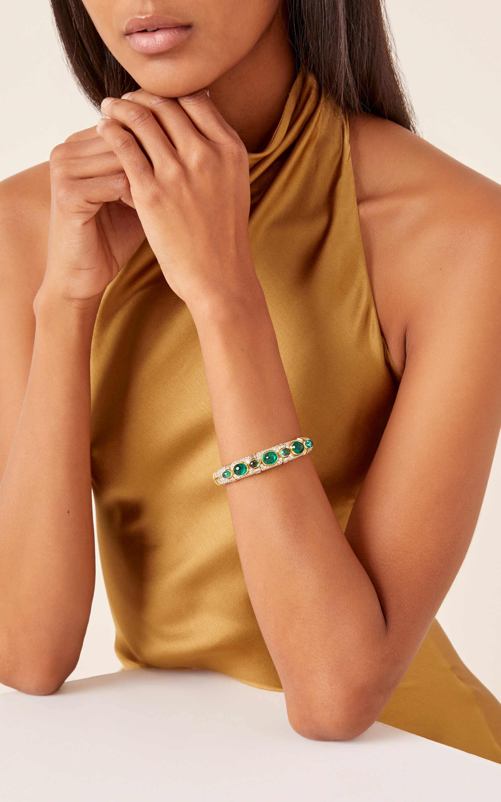 Emerald Bangle Bracelet & Yellow Gold Hinged Diamond-hdcinema.vn