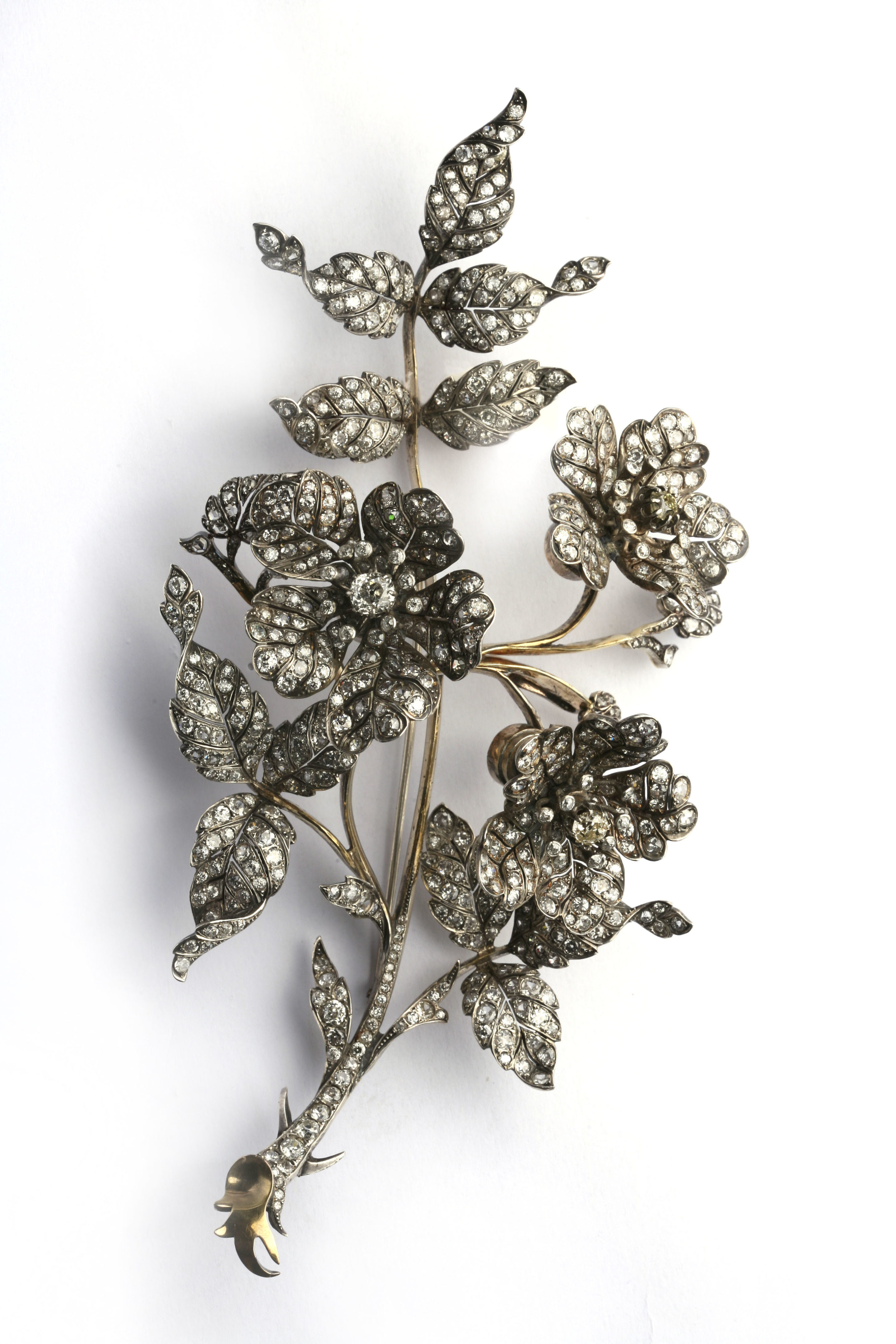 Antique Diamond Silver Gold En Tremblant Flower Brooch Eleuteri