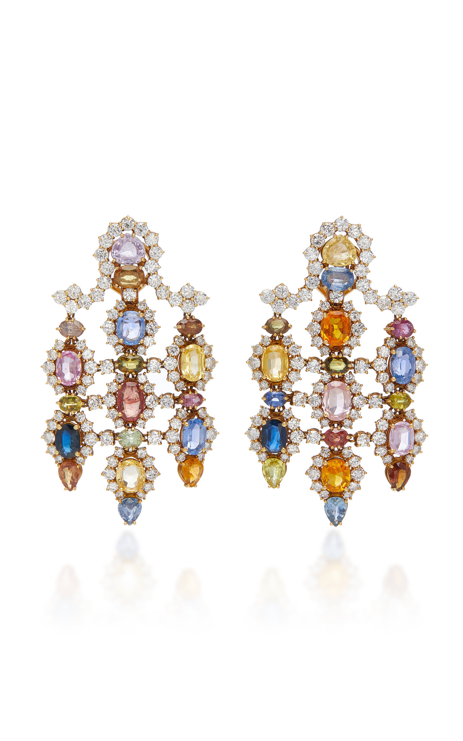 Spectacular Multicolor Sapphires & Diamonds Chandelier Earrings - Eleuteri