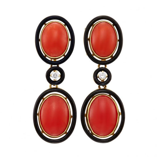 Neapolitan Carved Coral Gold Ear Clips - Eleuteri