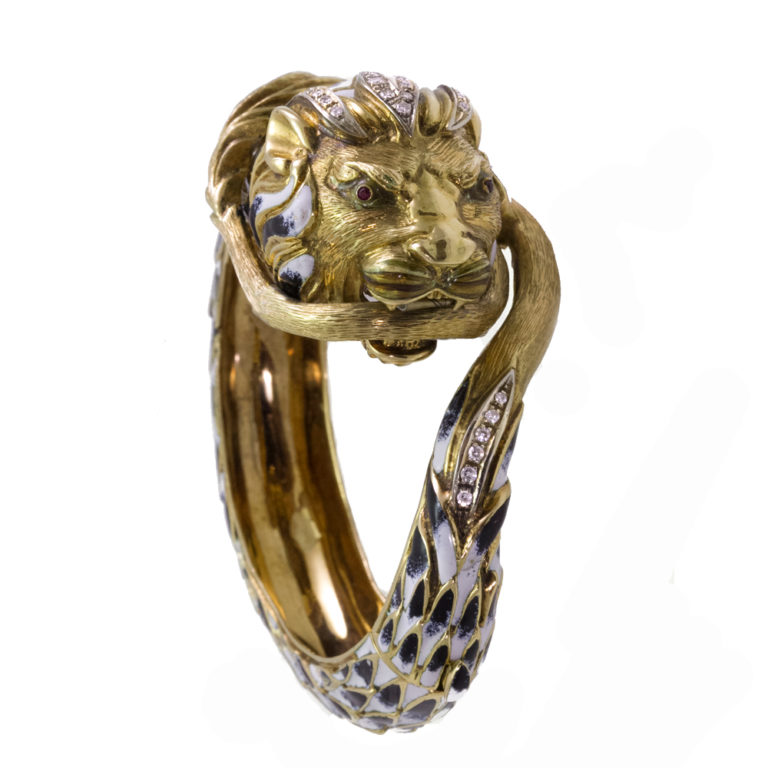 Gold and Enamel Lion Bracelet - Eleuteri