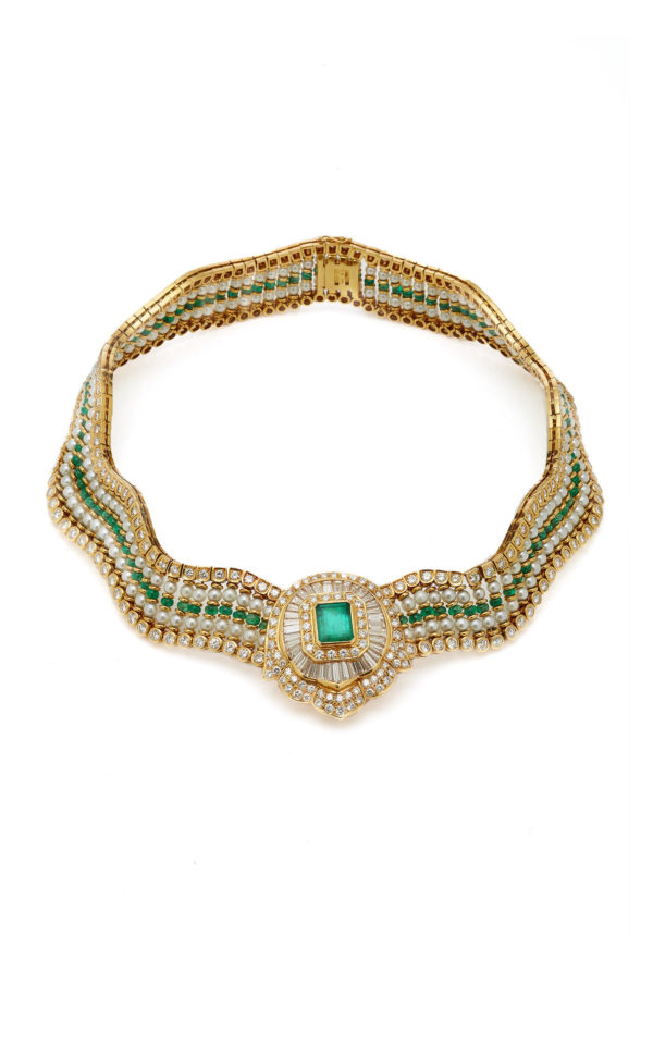 Exquisite Emerald Diamond and Pearl Necklace - Eleuteri