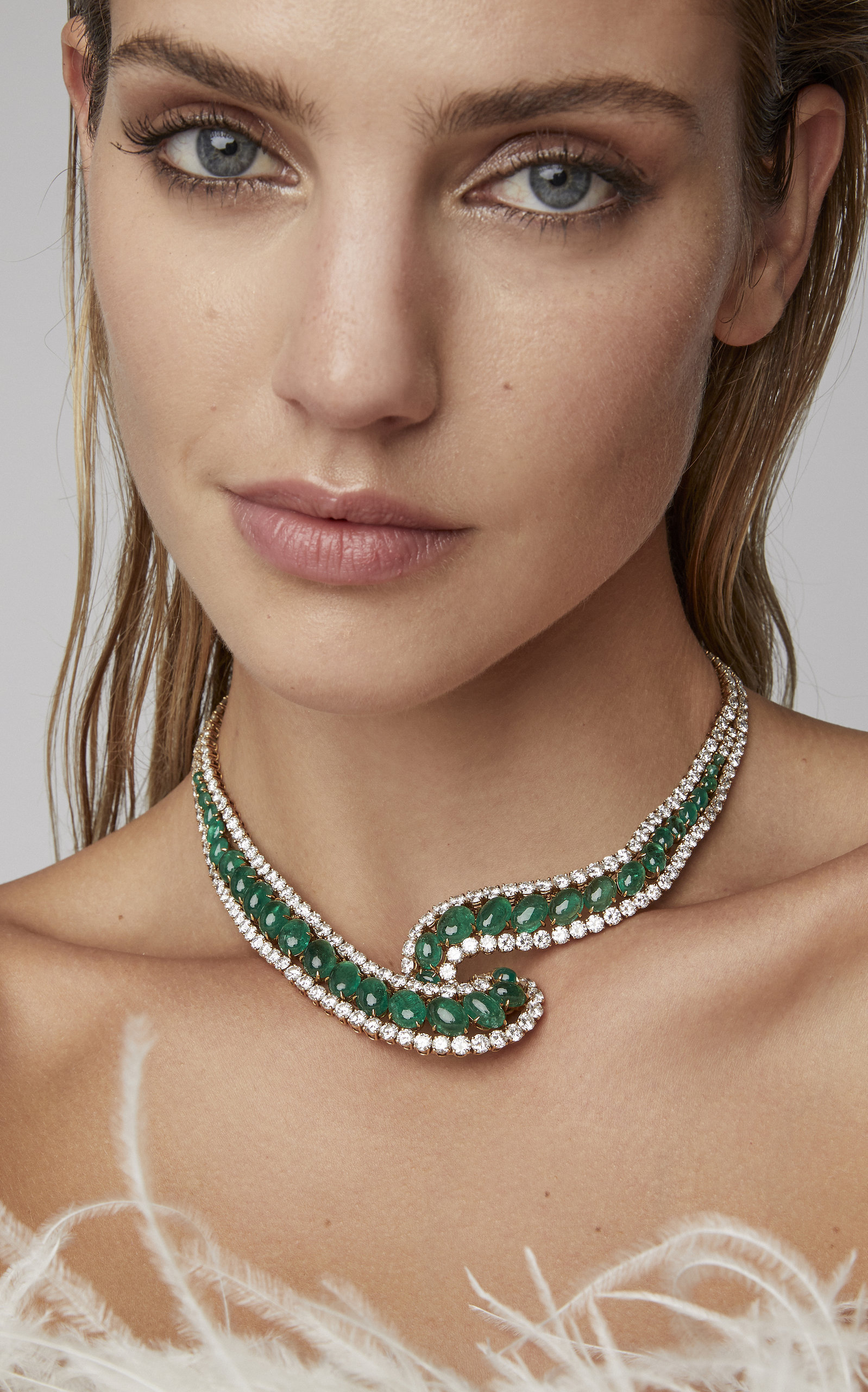 1960s Cabochon Emerald & Diamond Necklace - Eleuteri