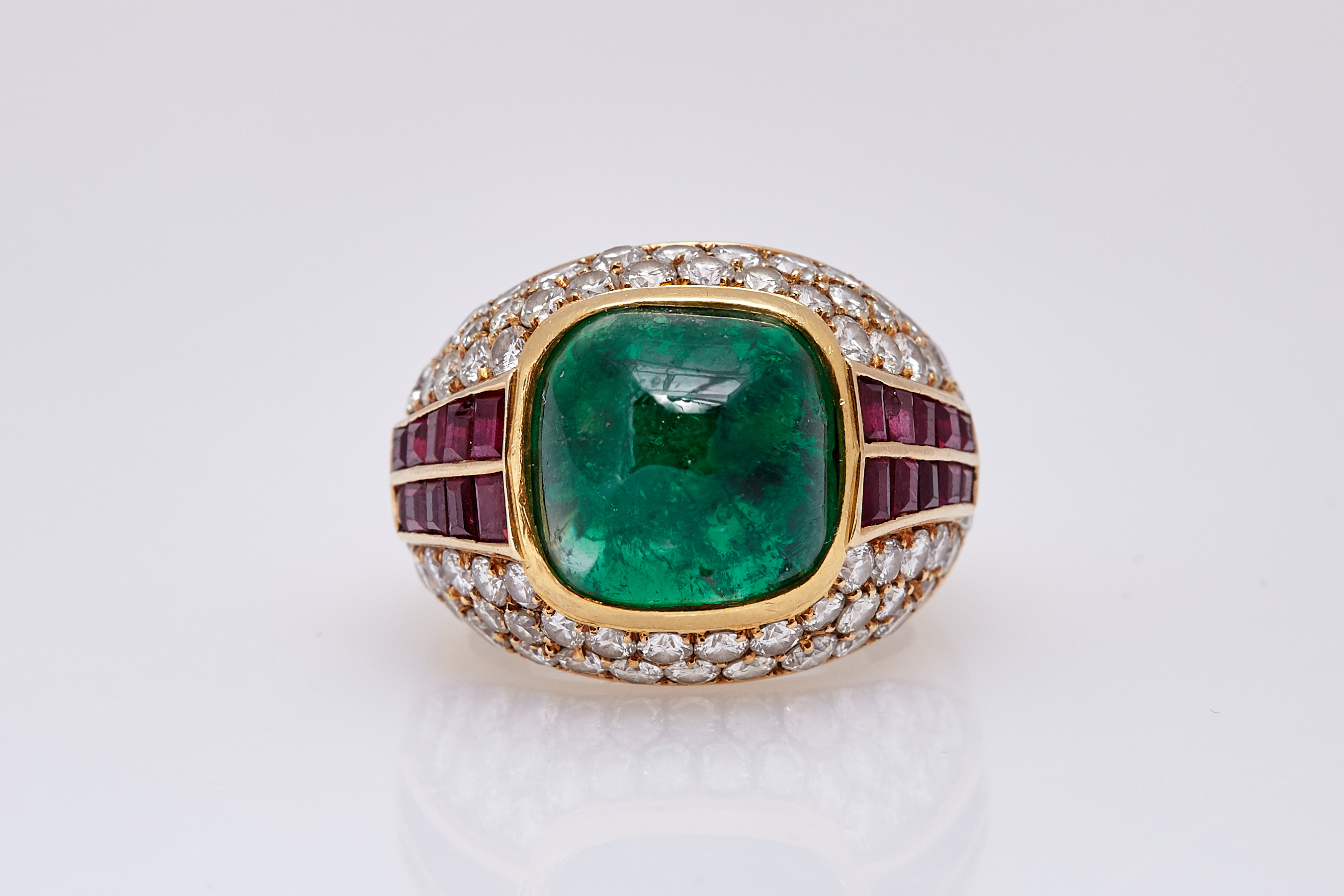 Cabochon Emerald Ruby Diamond Ring - Eleuteri