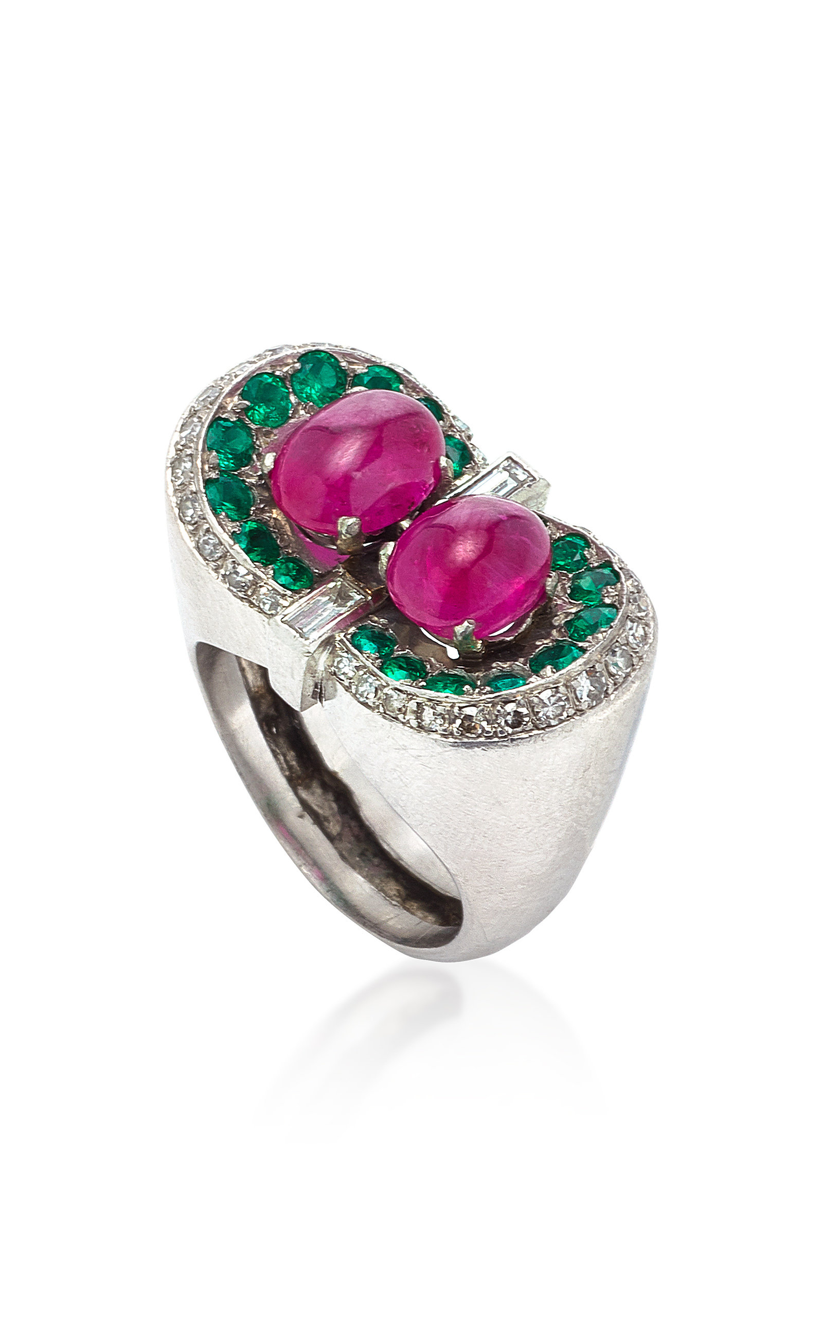 Emerald Ruby & Diamond Hidden Halo Engagement Ring 14k White Gold 2.93ct -  AZ17612