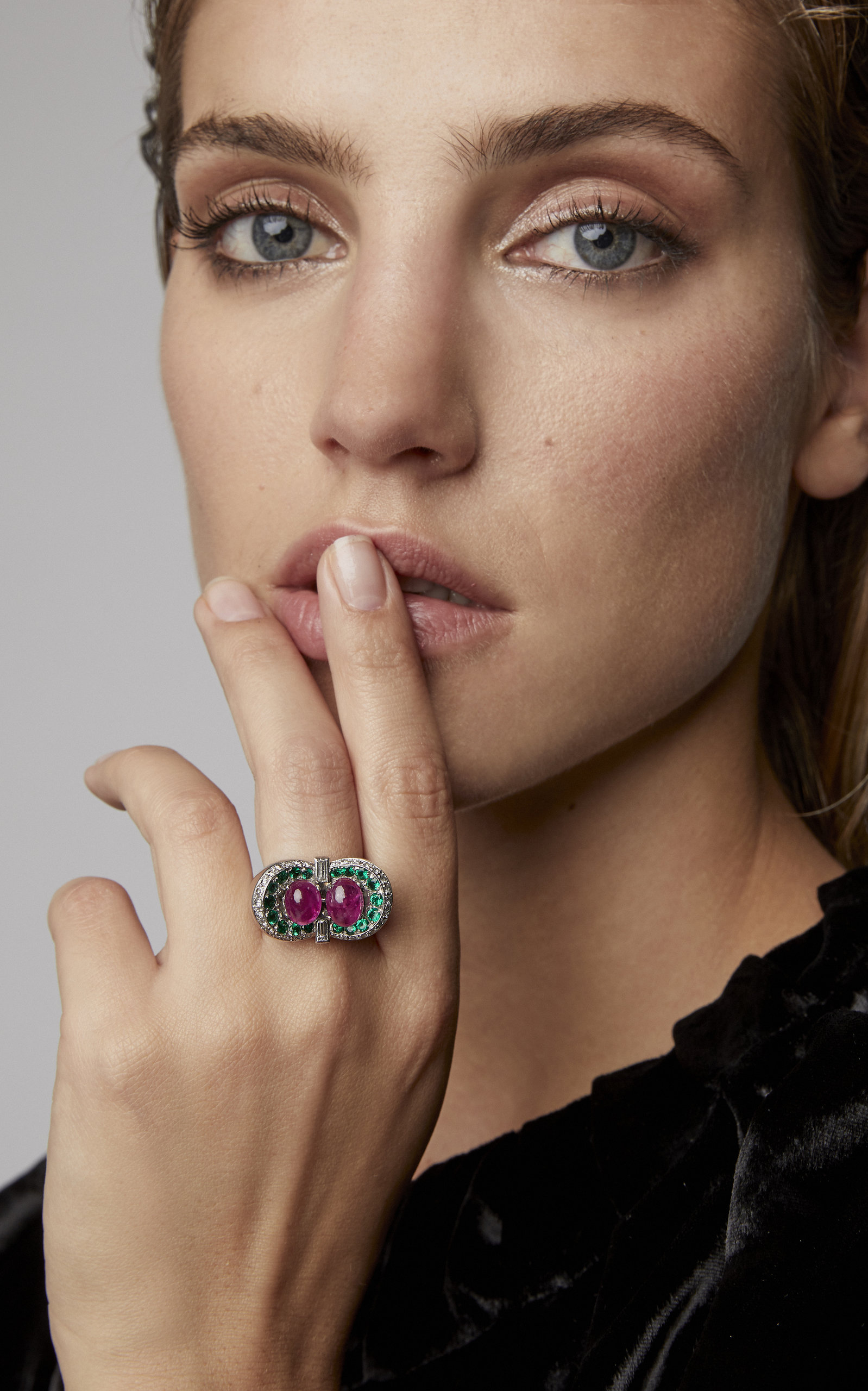 Ruby Emerald Diamond Polki Victorian Ring - Gleam Jewels