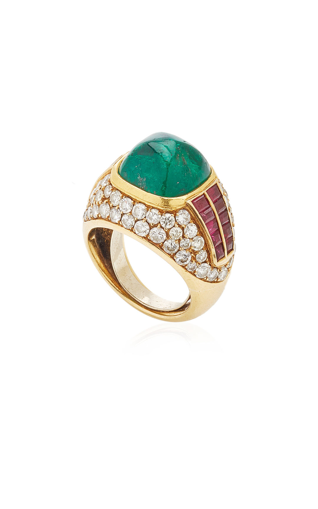 Sugarloaf Emerald Ruby and Diamond Ring - Eleuteri