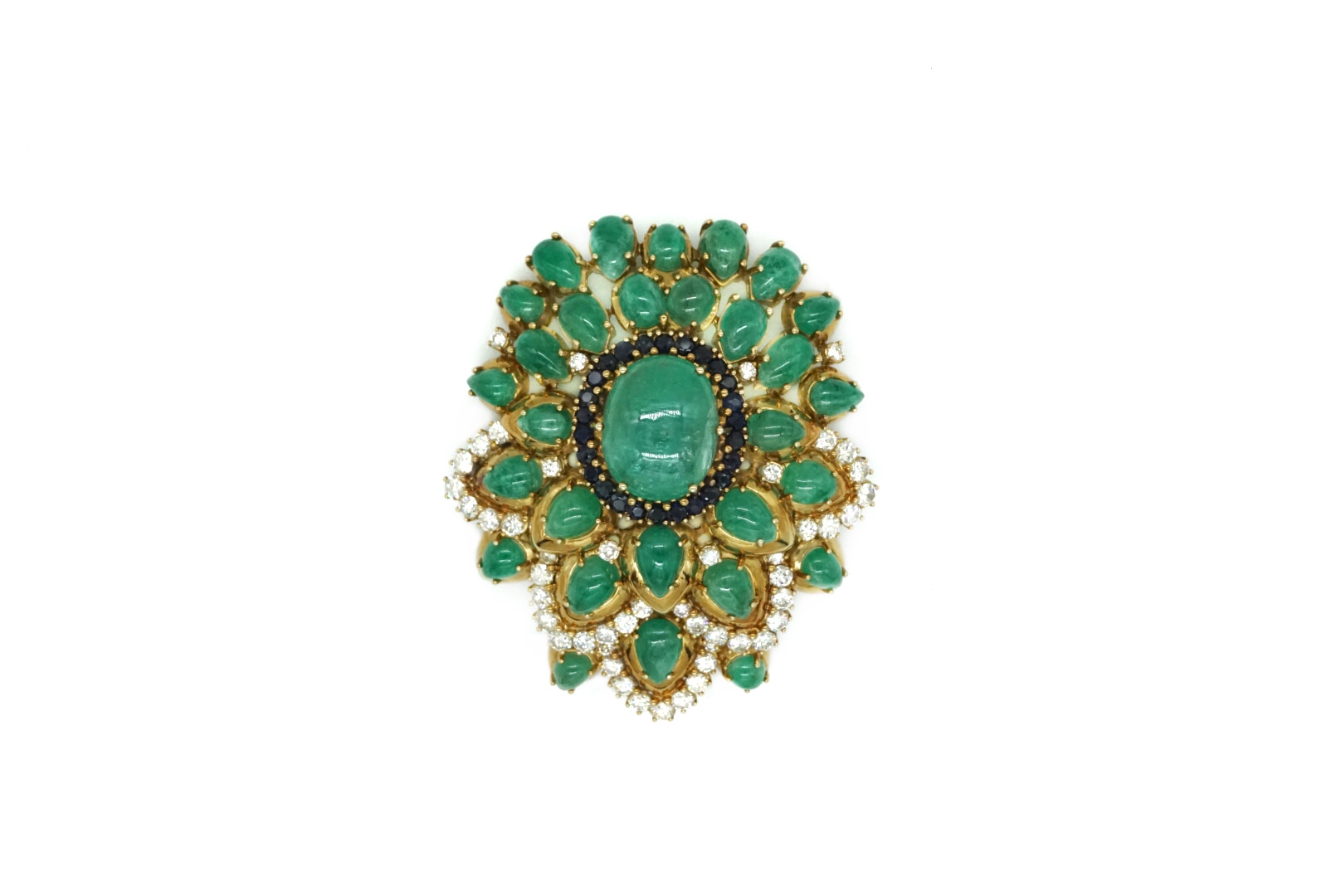 Cabochon Emerald, Diamond and Gold Brooch - Eleuteri